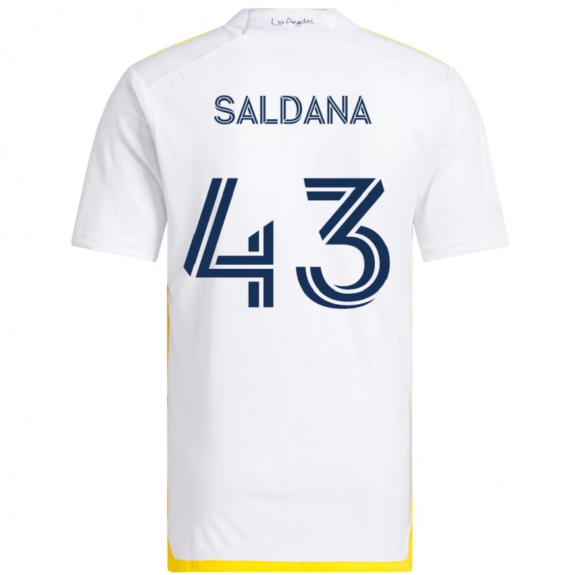 Danxen Uomo Maglia Adam Saldaña #43 Bianco Giallo Kit Gara Home 2025/26 Maglietta
