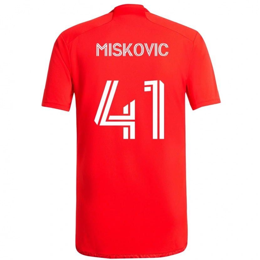 Danxen Uomo Maglia Mihajlo Miskovic #41 Rosso Bianco Kit Gara Home 2025/26 Maglietta