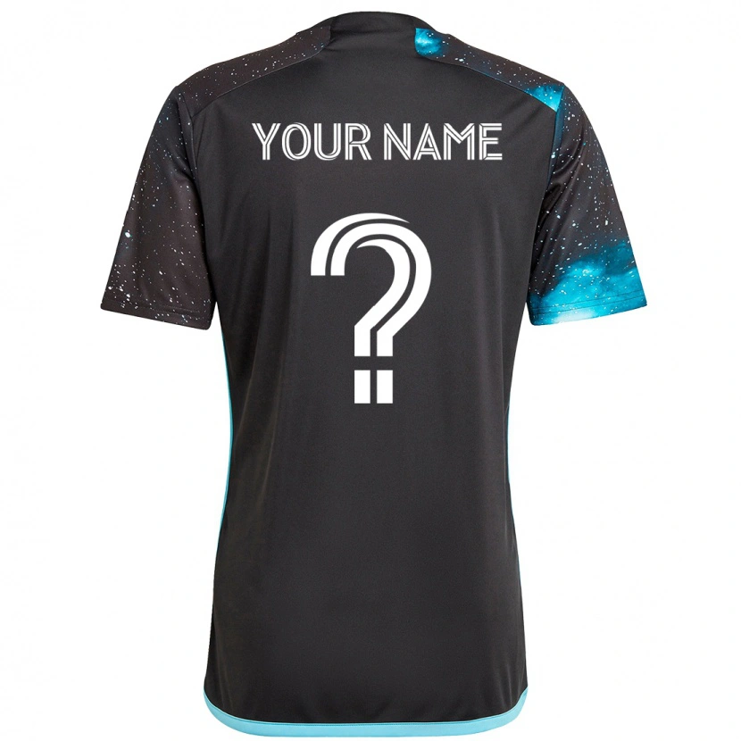 Danxen Uomo Maglia Il Tuo Nome #0 Nero Blu Kit Gara Home 2025/26 Maglietta