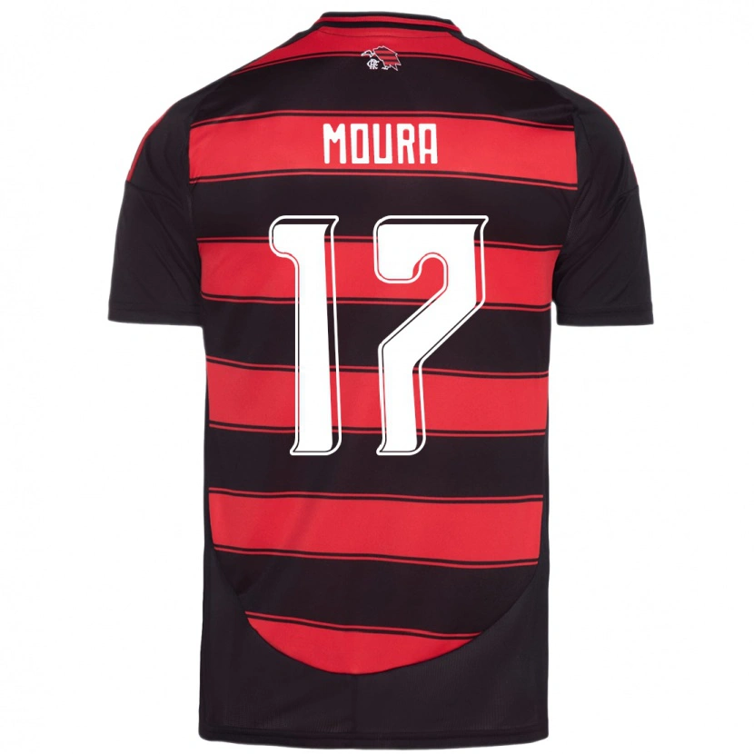 Danxen Uomo Maglia Hugo Moura #17 Rosso Nero Kit Gara Home 2025/26 Maglietta