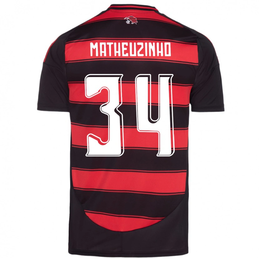 Danxen Uomo Maglia Matheuzinho #34 Rosso Nero Kit Gara Home 2025/26 Maglietta