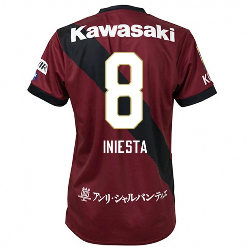 Danxen Uomo Maglia Andres Iniesta #8 Borgogna Nero Kit Gara Home 2025/26 Maglietta