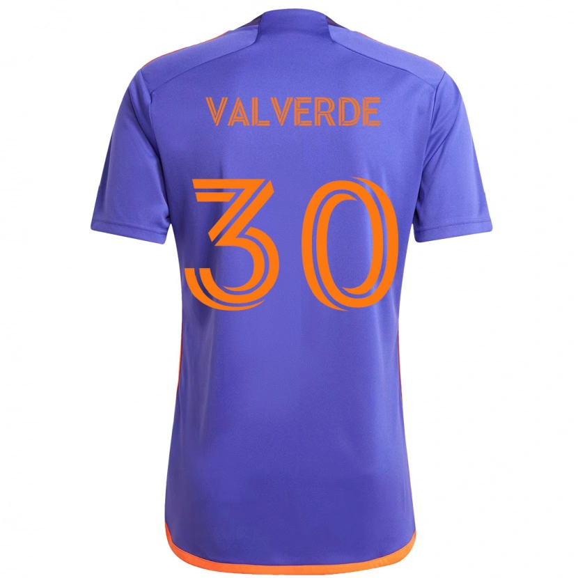 Danxen Uomo Maglia Jefferson Valverde #30 Viola Arancione Kit Gara Away 2025/26 Maglietta