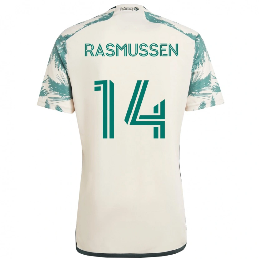 Danxen Uomo Maglia Justin Rasmussen #14 Beige Verde Kit Gara Away 2025/26 Maglietta