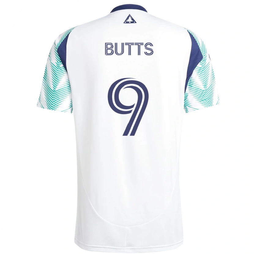 Danxen Uomo Maglia Liam Butts #9 Bianco Blu Kit Gara Away 2025/26 Maglietta