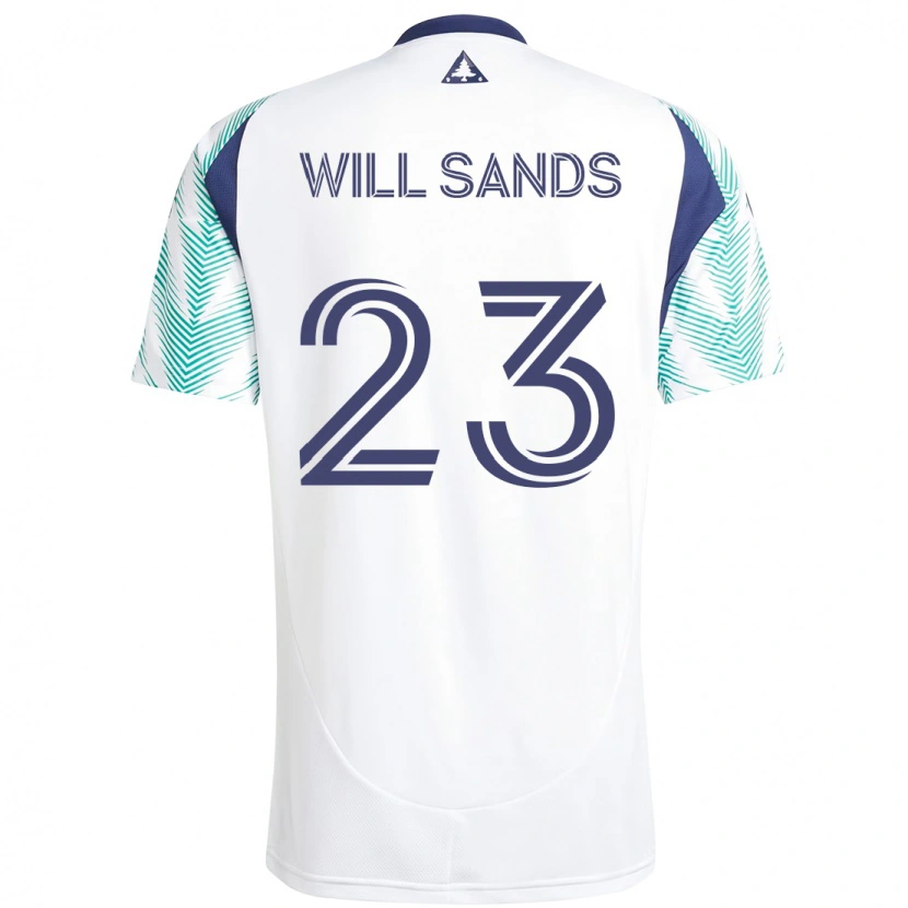 Danxen Uomo Maglia Will Sands #23 Bianco Blu Kit Gara Away 2025/26 Maglietta