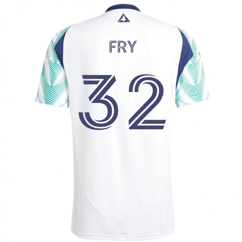 Danxen Uomo Maglia Malcolm Fry #32 Bianco Blu Kit Gara Away 2025/26 Maglietta
