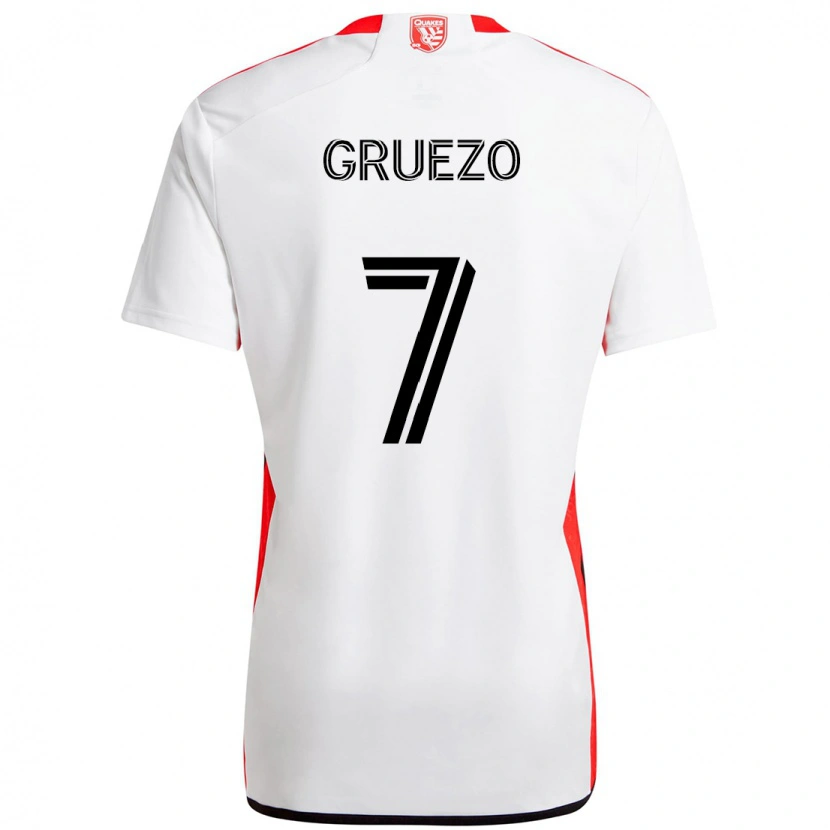 Danxen Uomo Maglia Carlos Gruezo #7 Bianco Rosso Kit Gara Away 2025/26 Maglietta