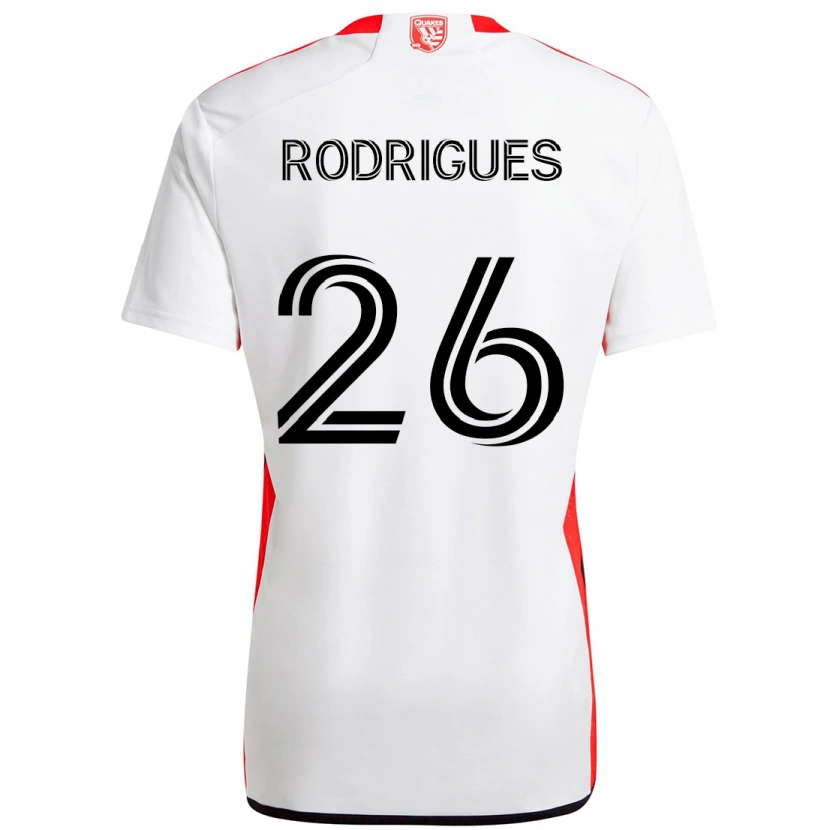 Danxen Uomo Maglia Rodrigues #26 Bianco Rosso Kit Gara Away 2025/26 Maglietta