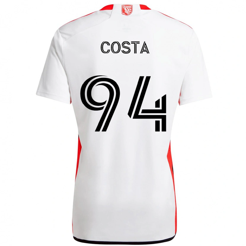 Danxen Uomo Maglia Vítor Costa #94 Bianco Rosso Kit Gara Away 2025/26 Maglietta