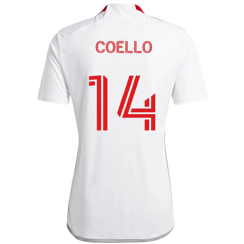 Danxen Uomo Maglia Alonso Coello #14 Bianco Rosso Kit Gara Away 2025/26 Maglietta