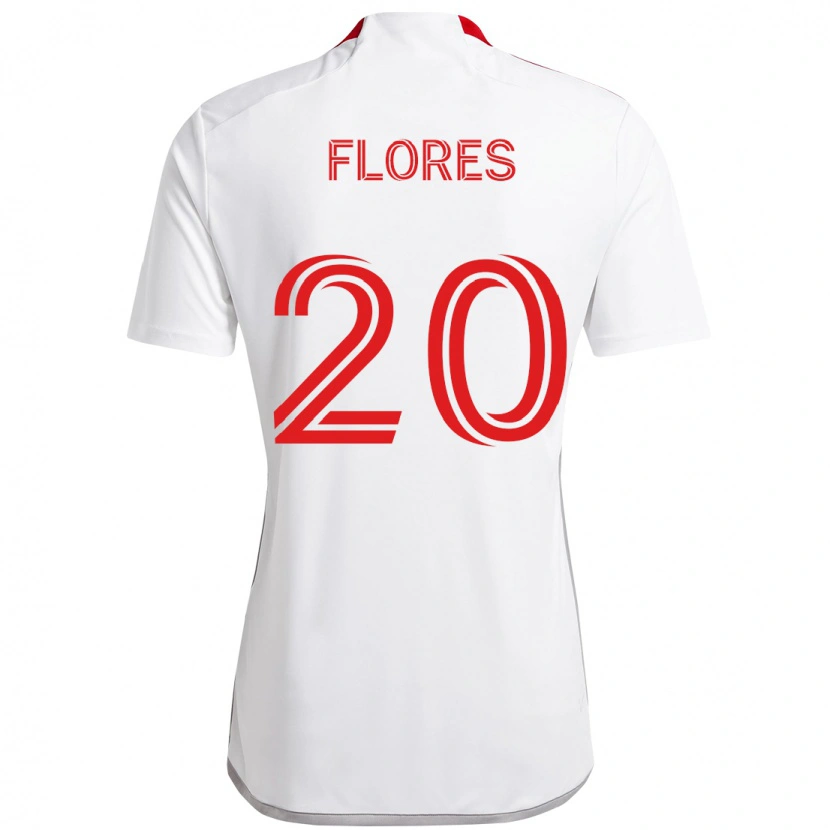 Danxen Uomo Maglia Deybi Flores #20 Bianco Rosso Kit Gara Away 2025/26 Maglietta