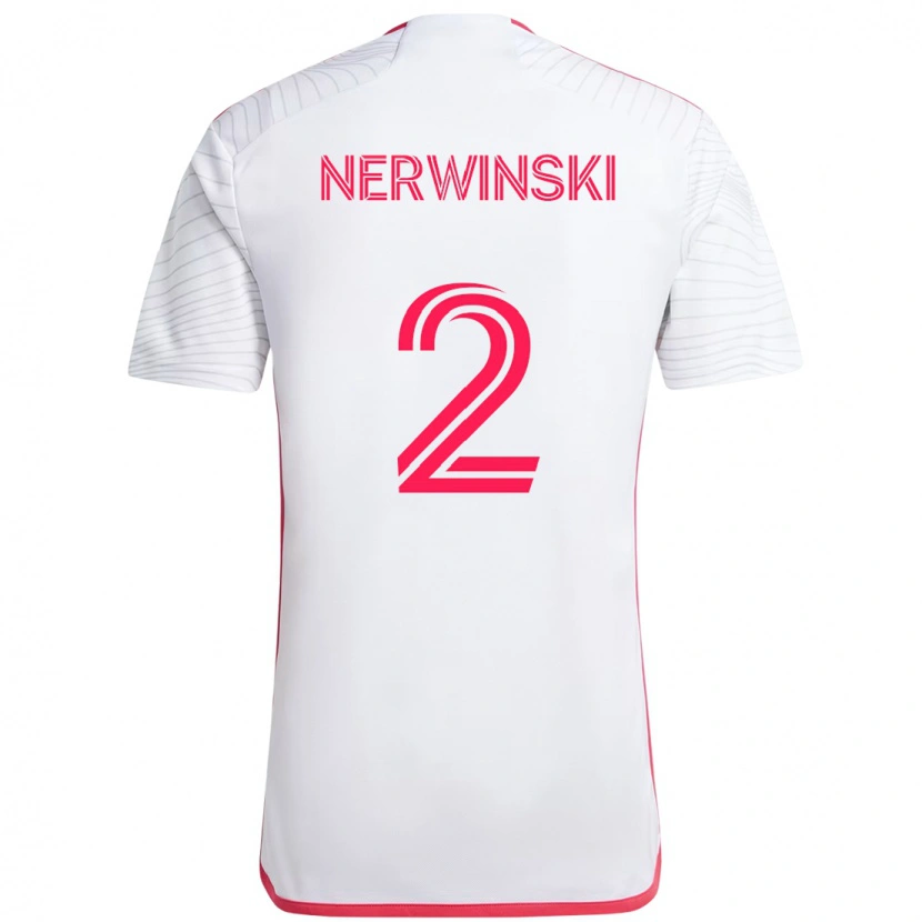 Danxen Uomo Maglia Jake Nerwinski #2 Bianco Magenta Kit Gara Away 2025/26 Maglietta