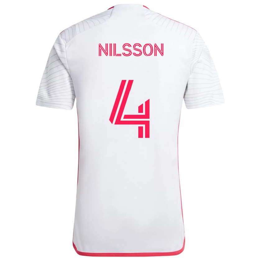 Danxen Uomo Maglia Joakim Nilsson #4 Bianco Magenta Kit Gara Away 2025/26 Maglietta