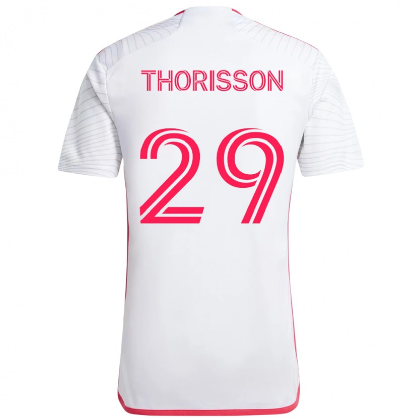 Danxen Uomo Maglia Nökkvi Thórisson #29 Bianco Magenta Kit Gara Away 2025/26 Maglietta