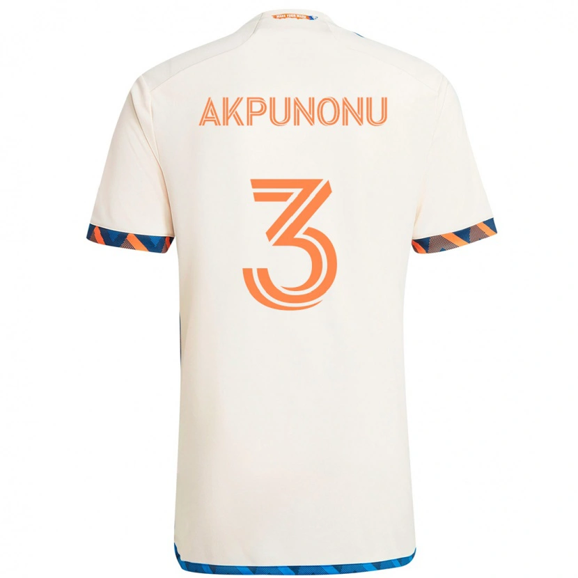 Danxen Uomo Maglia Joey Akpunonu #3 Bianco Blu Arancione Kit Gara Away 2025/26 Maglietta