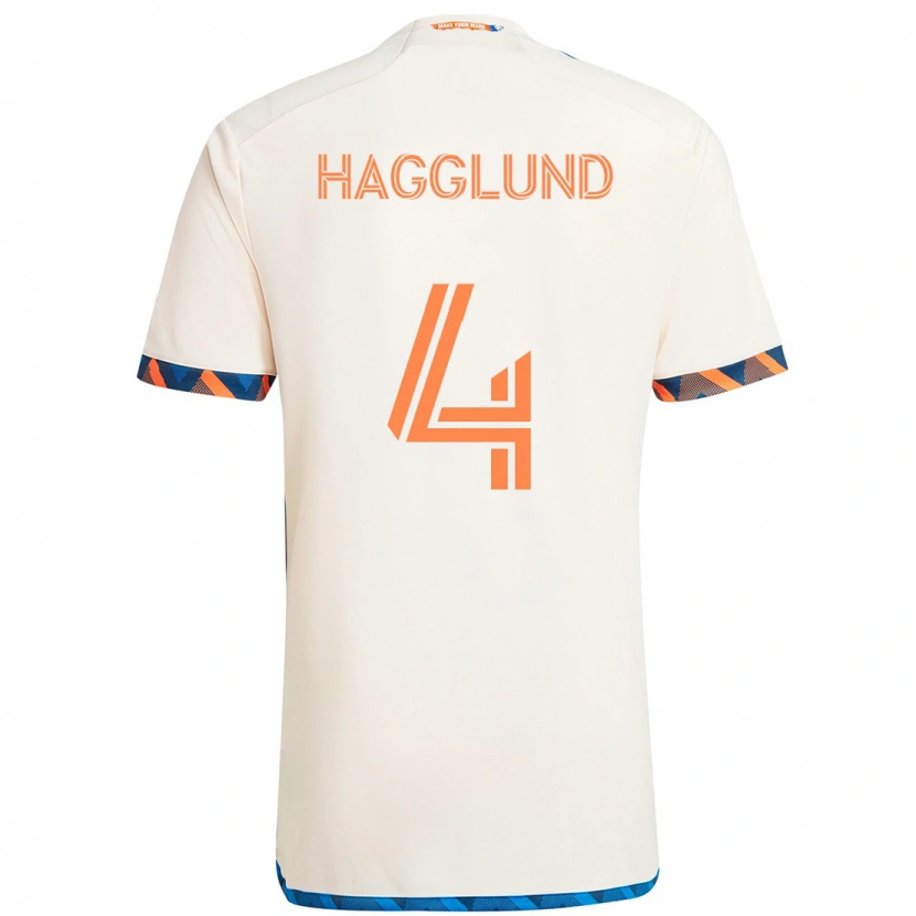 Danxen Uomo Maglia Nick Hagglund #4 Bianco Blu Arancione Kit Gara Away 2025/26 Maglietta
