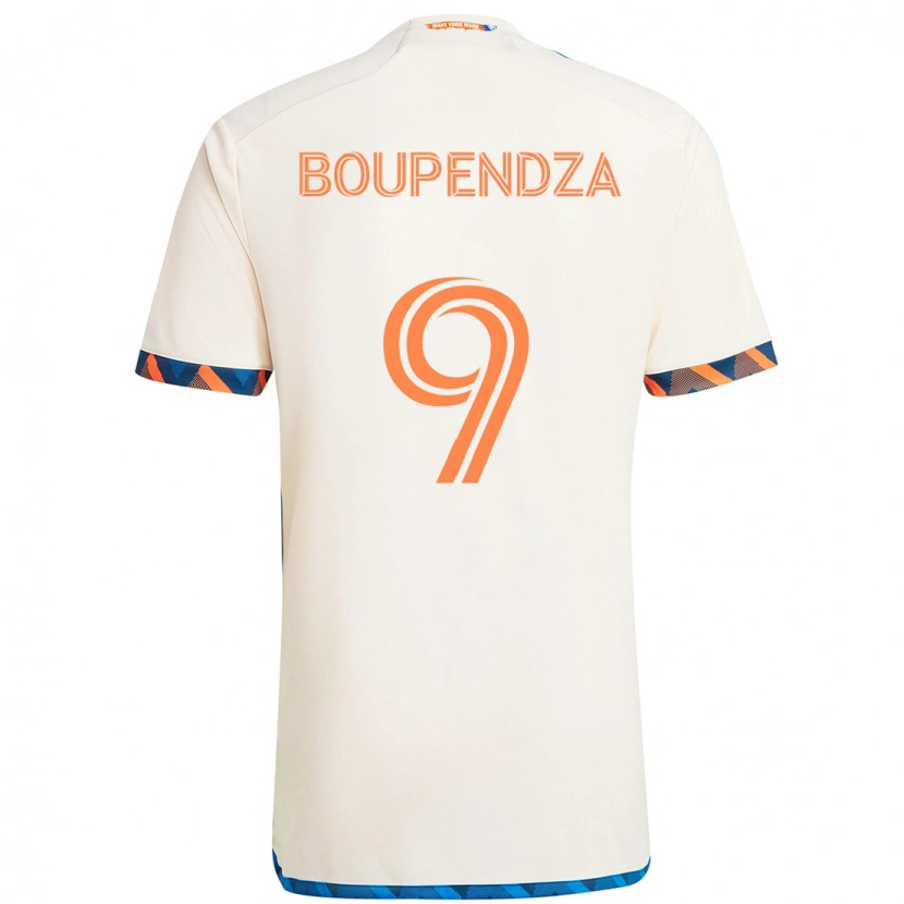 Danxen Uomo Maglia Aaron Boupendza #9 Bianco Blu Arancione Kit Gara Away 2025/26 Maglietta