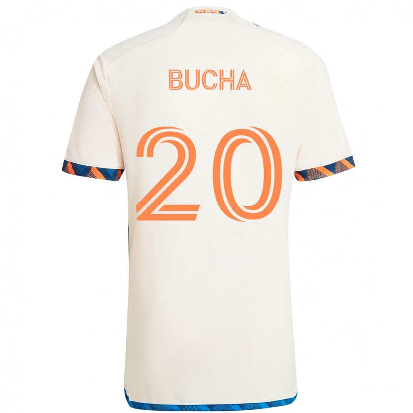 Danxen Uomo Maglia Pavel Bucha #20 Bianco Blu Arancione Kit Gara Away 2025/26 Maglietta