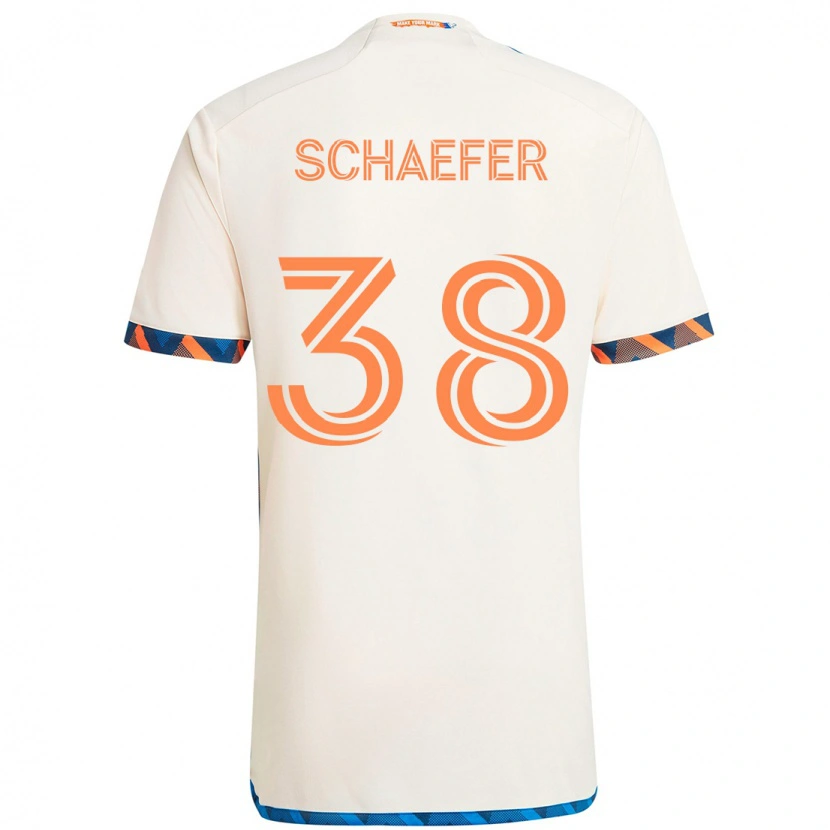 Danxen Uomo Maglia Brian Schaefer #38 Bianco Blu Arancione Kit Gara Away 2025/26 Maglietta