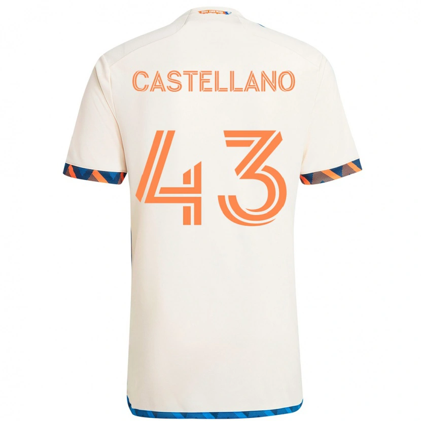 Danxen Uomo Maglia Jesús Castellano #43 Bianco Blu Arancione Kit Gara Away 2025/26 Maglietta
