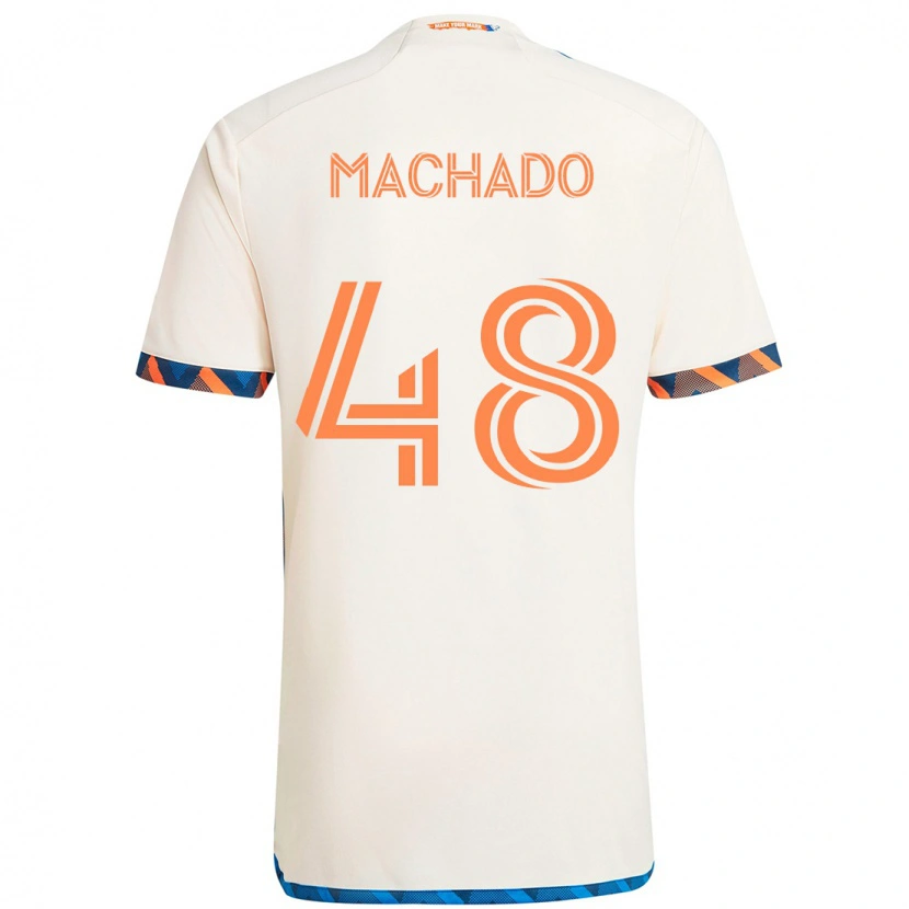 Danxen Uomo Maglia Juan Machado #48 Bianco Blu Arancione Kit Gara Away 2025/26 Maglietta