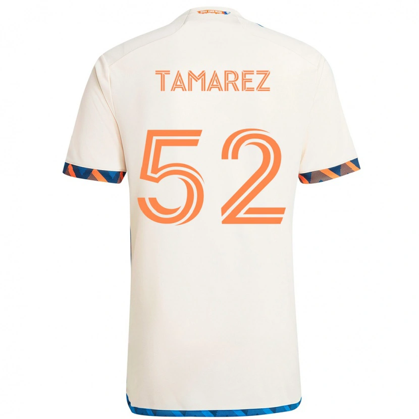 Danxen Uomo Maglia Lucas Tamarez #52 Bianco Blu Arancione Kit Gara Away 2025/26 Maglietta