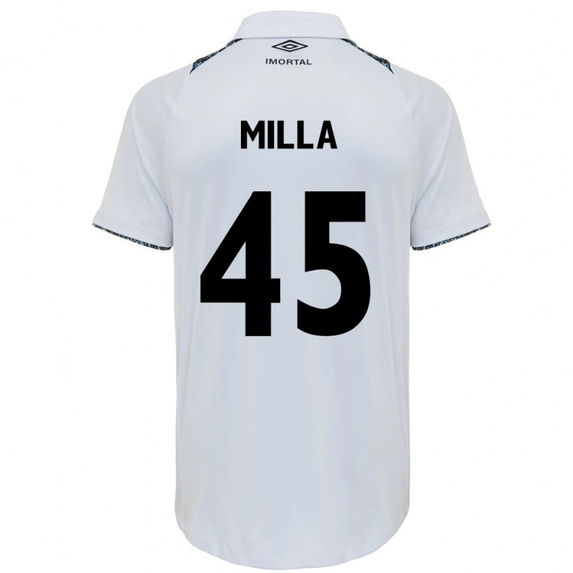 Danxen Uomo Maglia Lucas Milla #45 Bianco Blu Kit Gara Away 2025/26 Maglietta