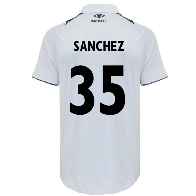 Danxen Uomo Maglia Lari Sanchez #35 Bianco Blu Kit Gara Away 2025/26 Maglietta