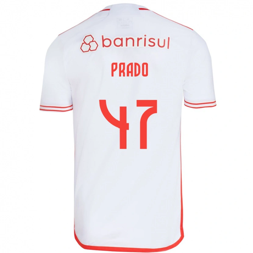 Danxen Uomo Maglia Gustavo Prado #47 Bianco Rosso Kit Gara Away 2025/26 Maglietta