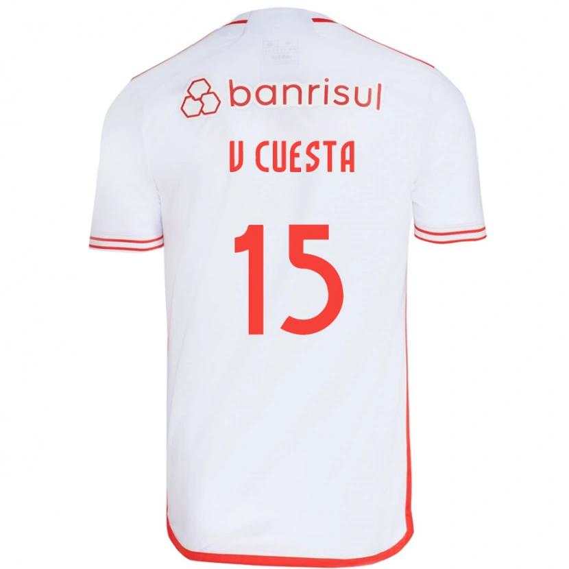 Danxen Uomo Maglia Victor Cuesta #15 Bianco Rosso Kit Gara Away 2025/26 Maglietta