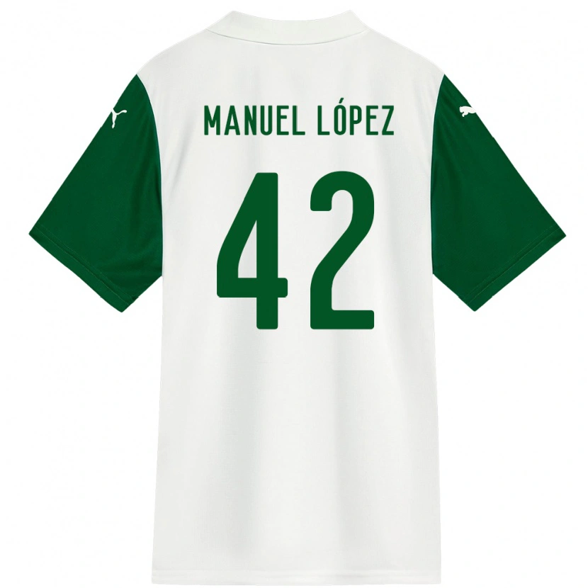 Danxen Uomo Maglia José Manuel López #42 Bianco Verde Kit Gara Away 2025/26 Maglietta