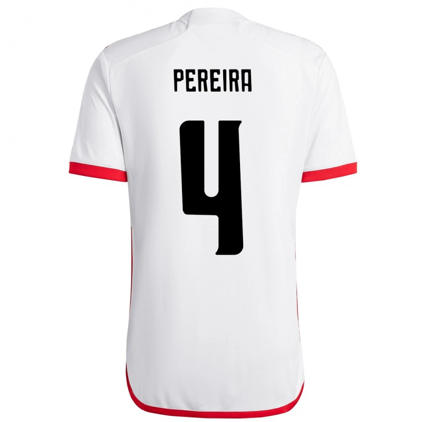 Danxen Uomo Maglia Léo Pereira #4 Bianco Rosso Kit Gara Away 2025/26 Maglietta