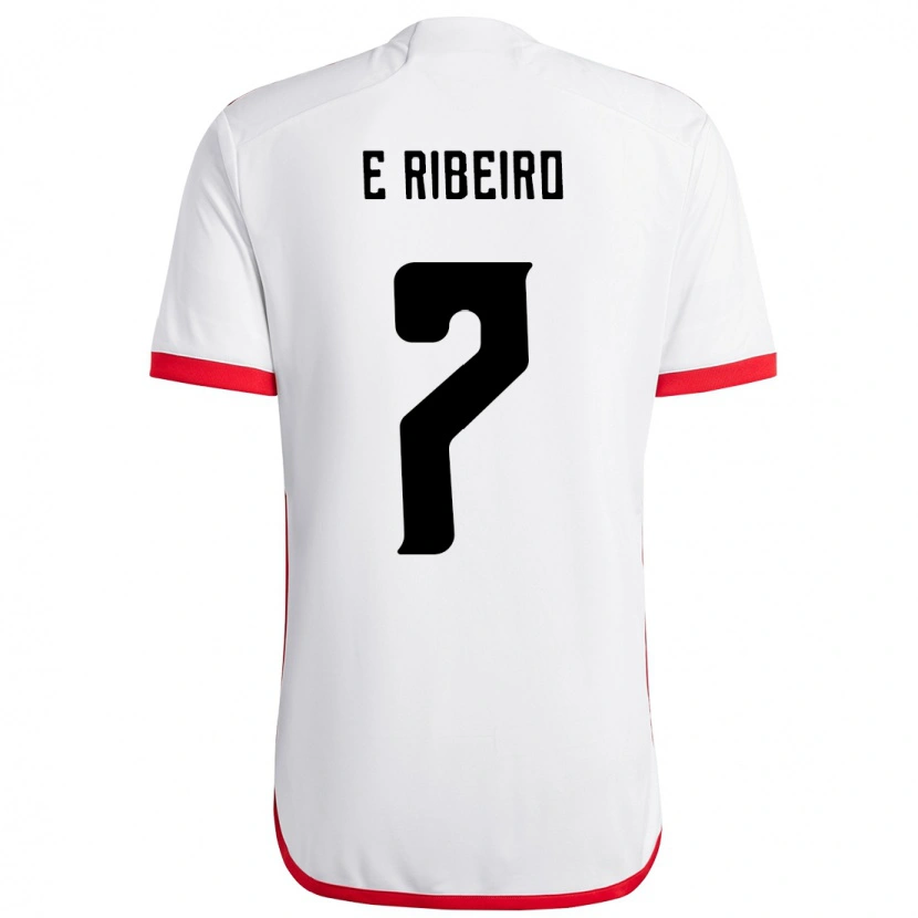 Danxen Uomo Maglia Everton Ribeiro #7 Bianco Rosso Kit Gara Away 2025/26 Maglietta
