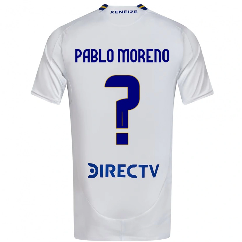 Danxen Uomo Maglia Juan Pablo Moreno #0 Bianco Blu Kit Gara Away 2025/26 Maglietta