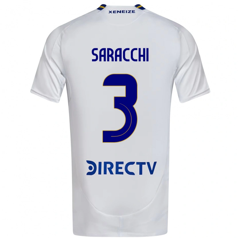 Danxen Uomo Maglia Marcelo Saracchi #3 Bianco Blu Kit Gara Away 2025/26 Maglietta