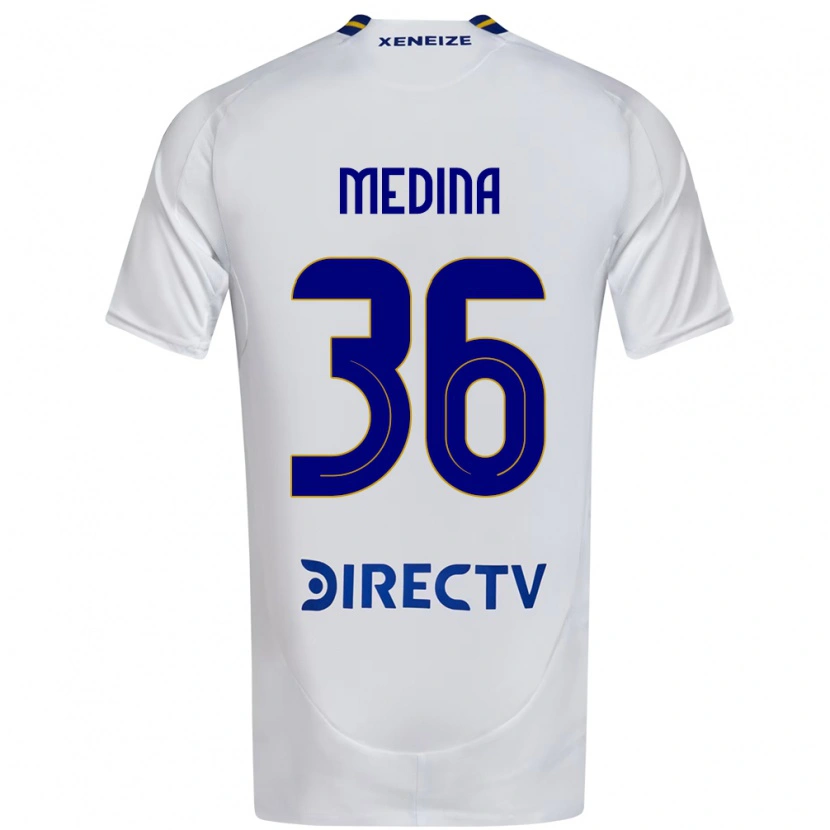 Danxen Uomo Maglia Cristian Medina #36 Bianco Blu Kit Gara Away 2025/26 Maglietta