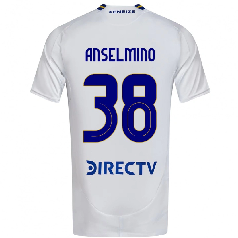 Danxen Uomo Maglia Aarón Anselmino #38 Bianco Blu Kit Gara Away 2025/26 Maglietta