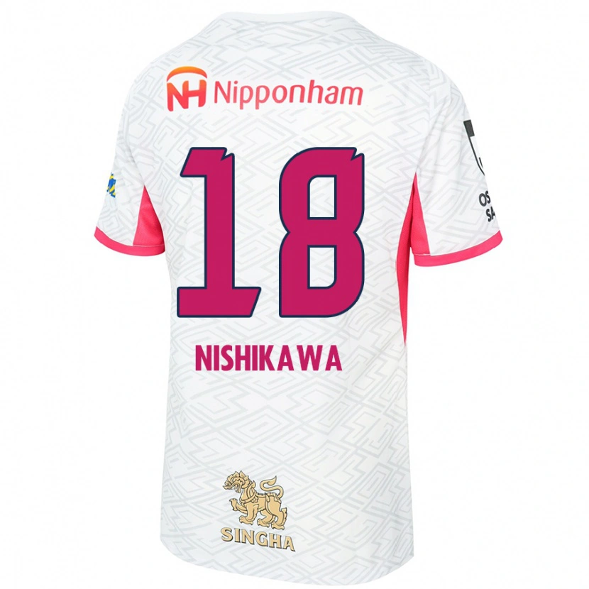 Danxen Uomo Maglia Jun Nishikawa #18 Bianco Rosa Sakura Kit Gara Away 2025/26 Maglietta