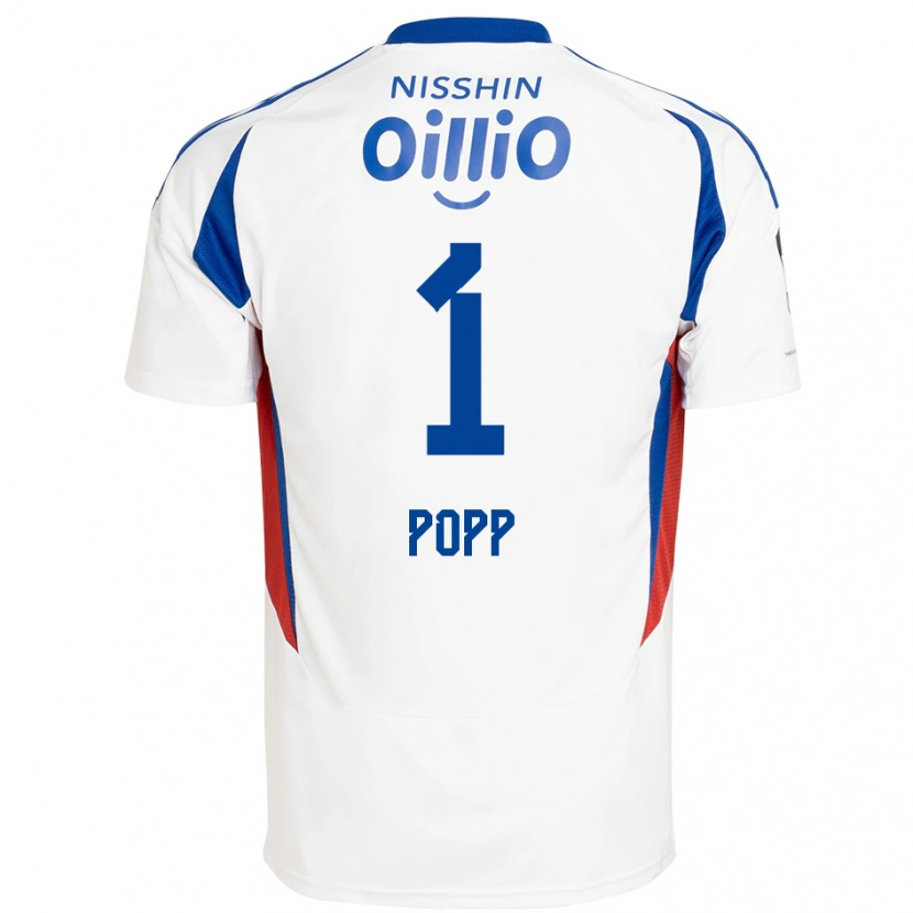 Danxen Uomo Maglia William Popp #1 Bianco Blu Royal Kit Gara Away 2025/26 Maglietta