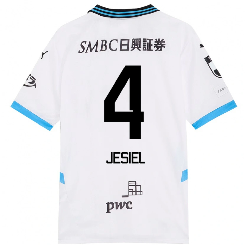Danxen Uomo Maglia Jesiel #4 Bianco Azzurro Cielo Kit Gara Away 2025/26 Maglietta