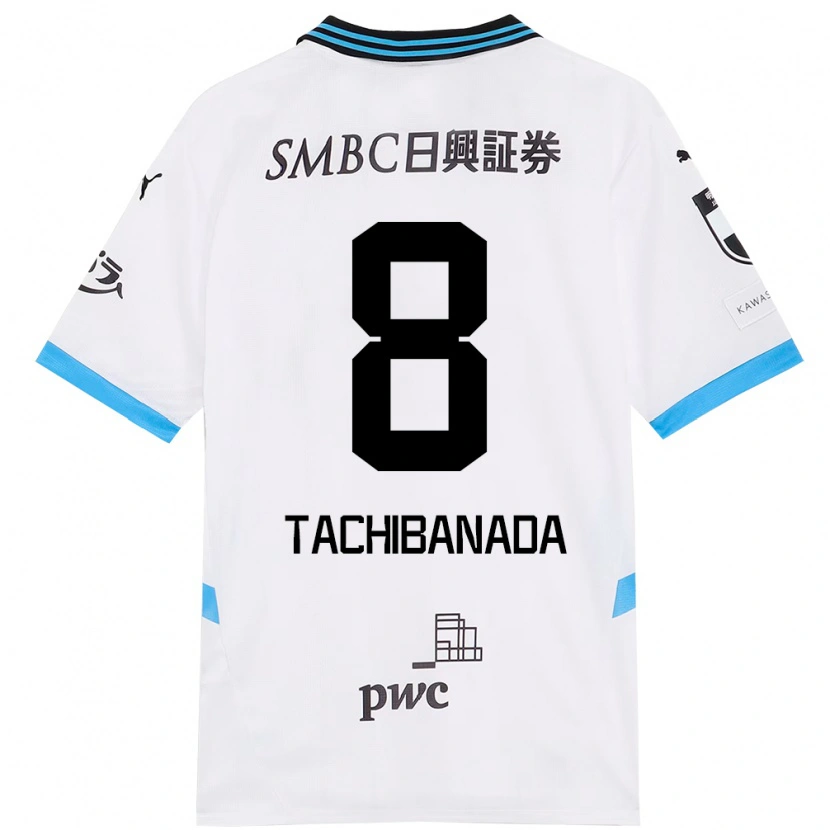 Danxen Uomo Maglia Kento Tachibanada #8 Bianco Azzurro Cielo Kit Gara Away 2025/26 Maglietta