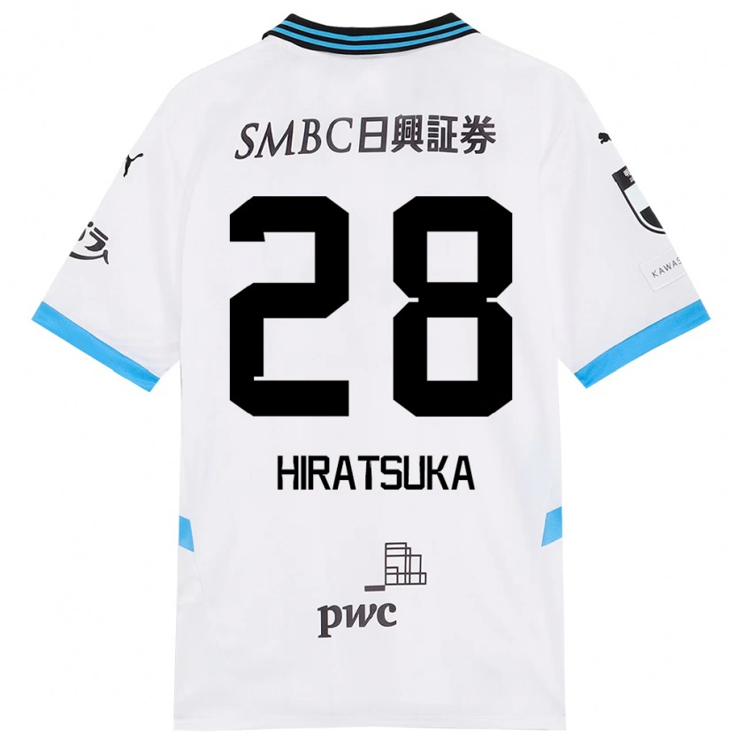 Danxen Uomo Maglia Hayato Hiratsuka #28 Bianco Azzurro Cielo Kit Gara Away 2025/26 Maglietta
