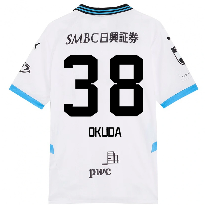 Danxen Uomo Maglia Yuma Okuda #38 Bianco Azzurro Cielo Kit Gara Away 2025/26 Maglietta