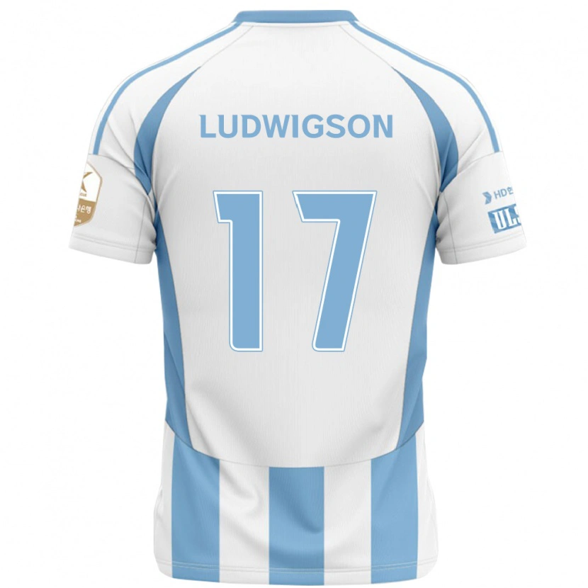 Danxen Uomo Maglia Gustav Ludwigson #17 Bianco Azzurro Cielo Kit Gara Away 2025/26 Maglietta