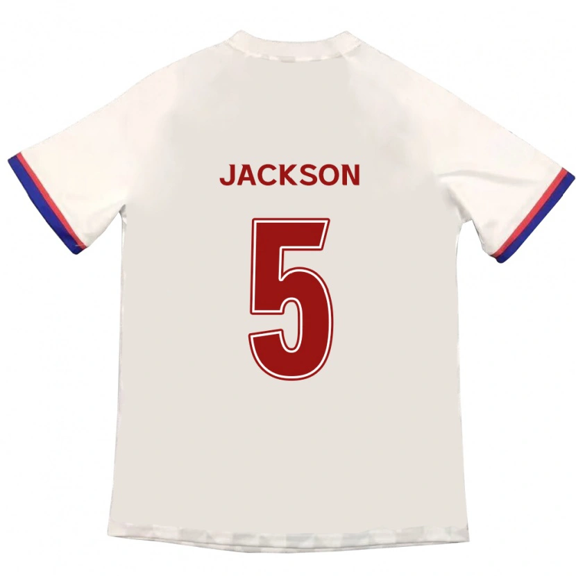 Danxen Uomo Maglia Lachlan Jackson #5 Bianco Sporco Rosso Kit Gara Away 2025/26 Maglietta