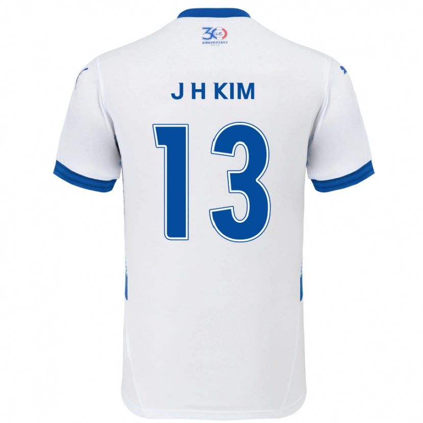 Danxen Uomo Maglia Jung-Hoon Kim #13 Bianco Blu Royal Kit Gara Away 2025/26 Maglietta