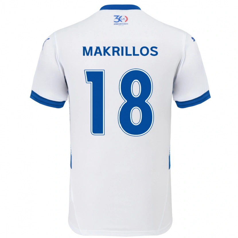 Danxen Uomo Maglia Peter Makrillos #18 Bianco Blu Royal Kit Gara Away 2025/26 Maglietta