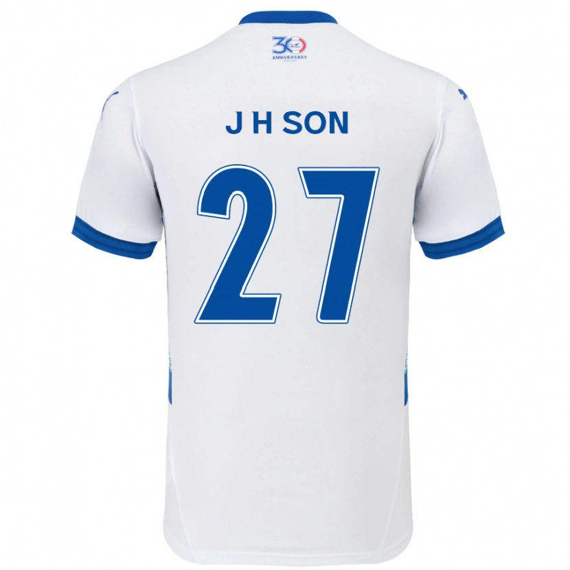 Danxen Uomo Maglia Ho-Jun Son #27 Bianco Blu Royal Kit Gara Away 2025/26 Maglietta