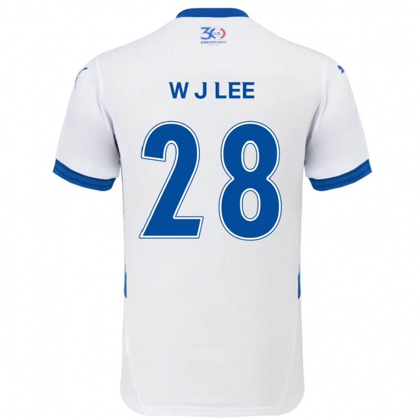 Danxen Uomo Maglia Jun-Woo Lee #28 Bianco Blu Royal Kit Gara Away 2025/26 Maglietta